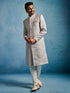 Men Grey Kenzo Jacquard Silk Blend Sherwani with Cream Pyjama Set