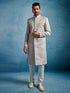 Men Grey Kenzo Jacquard Silk Blend Sherwani with Cream Pyjama Set