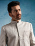 Men Grey Kenzo Jacquard Silk Blend Sherwani with Cream Pyjama Set