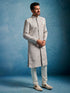 Men Grey Kenzo Jacquard Silk Blend Sherwani with Cream Pyjama Set