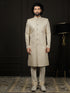 Men's Gold And Cream Silk Blend Sherwani Set