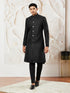 Men's Black Silk Blend Sherwani,Kurta And Pyjama Set