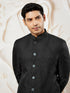 Men's Black Silk Blend Sherwani,Kurta And Pyjama Set