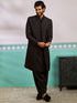 Men's Black Silk Blend Sherwani,Kurta And Patiala Set