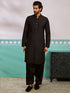 Men's Black Silk Blend Sherwani,Kurta And Patiala Set