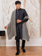 Men's Black Silk Blend Sherwani Kurta Pyjama And Dupata Set