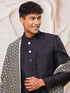 Men's Black Silk Blend Sherwani Kurta Pyjama And Dupata Set