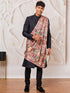 Men's Black Silk Blend Sherwani Kurta Pyjama And Dupata Set