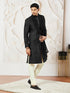 Men's Black Silk Blend Sherwani,Kurta ,Pyjama And Dupatta Set