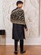 Men's Black Kalka Jacquard Sherwani Set with Viscose Pyjama & Embroidered Velvet Dupatta