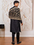 Men's Black Silk Blend Sherwani Pant And Dupatta Set