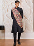 Men's Black Silk Blend Sherwani Pant And Dupatta Set