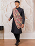 Men's Black Silk Blend Sherwani Pant And Dupatta Set