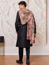 Men's Black Silk Blend Sherwani Pant And Dupatta Set
