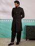 Men's Black Silk Blend Sherwani And Patiala Set