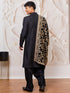 Men's Black Silk Blend Sherwani Pant And Dupatta Set