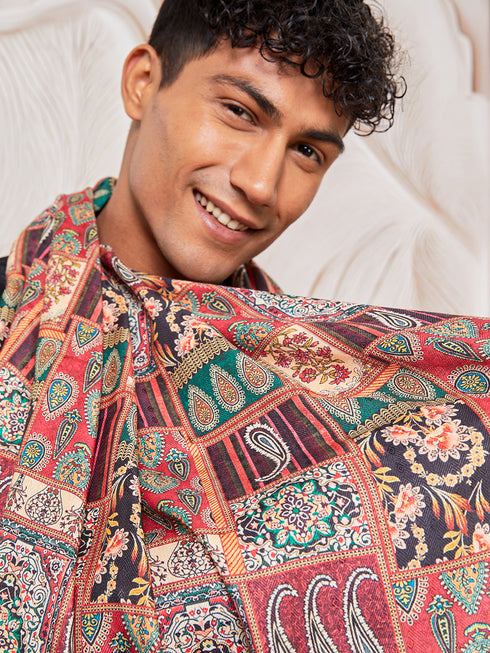 Men's Black Silk Blend Sherwani Patyala And Dupatta Set