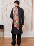 Men's Black Silk Blend Sherwani Patyala And Dupatta Set