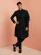 Men Black Chikankari Rayon Sherwani with Pant & Thread Work Georgette Dupatta Set