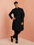 Men Black Chikankari Rayon Sherwani with Pant & Thread Work Georgette Dupatta Set