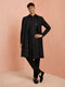 Men Black Chikankari Rayon Sherwani with Pant & Embroidered Georgette Dupatta Set