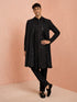 Men Black Chikankari Rayon Sherwani with Pant & Embroidered Georgette Dupatta Set