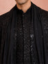 Men Black Chikankari Rayon Sherwani with Pant & Embroidered Georgette Dupatta Set