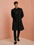 Men Black Sequin Chikankari Sherwani with Pant & Thread Embroidered Georgette Dupatta Set