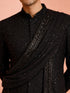 Men Black Sequin Chikankari Sherwani with Pant & Thread Embroidered Georgette Dupatta Set