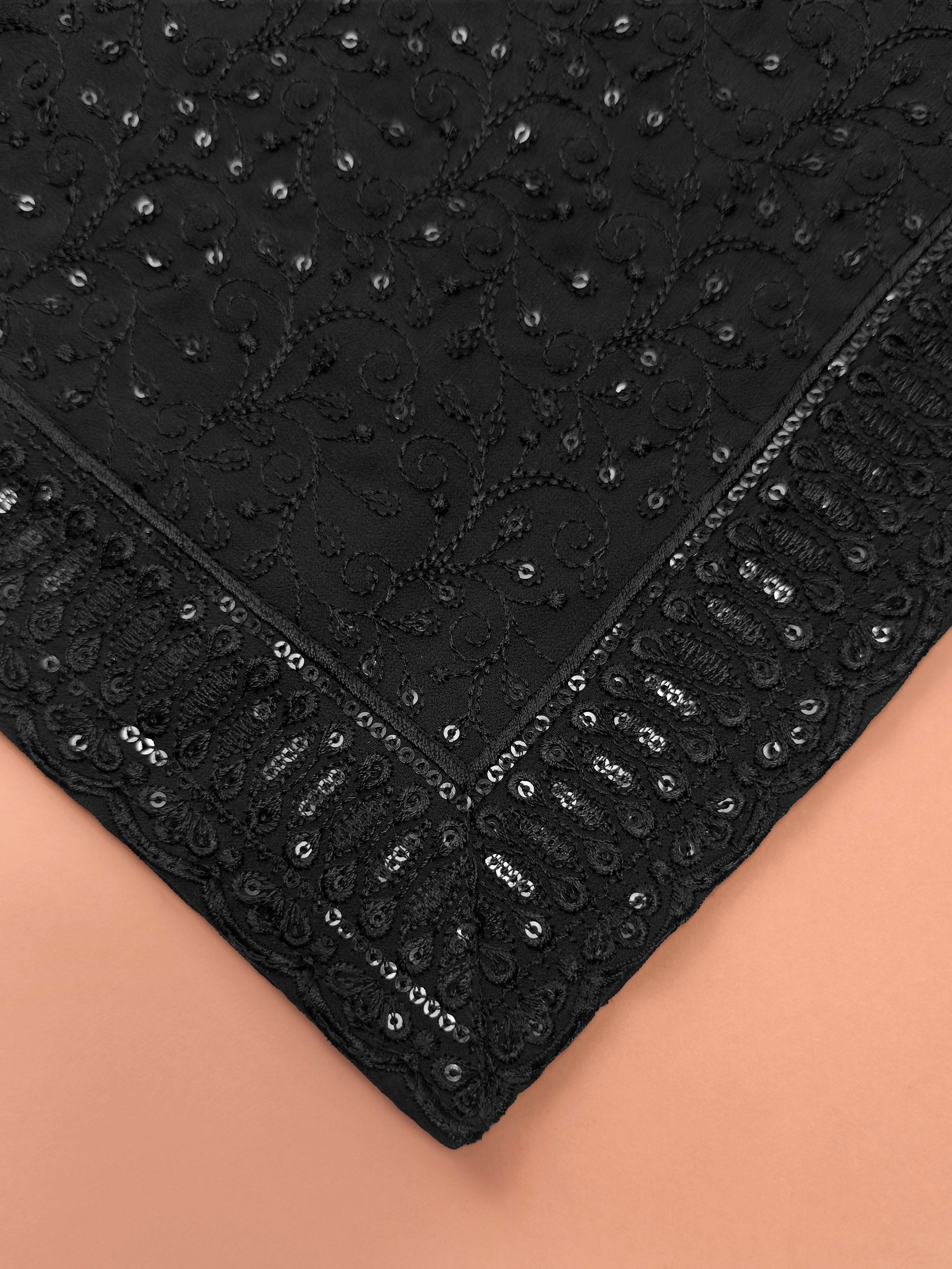 Men Black Sequin Chikankari Sherwani with Pant & Thread Embroidered Georgette Dupatta Set