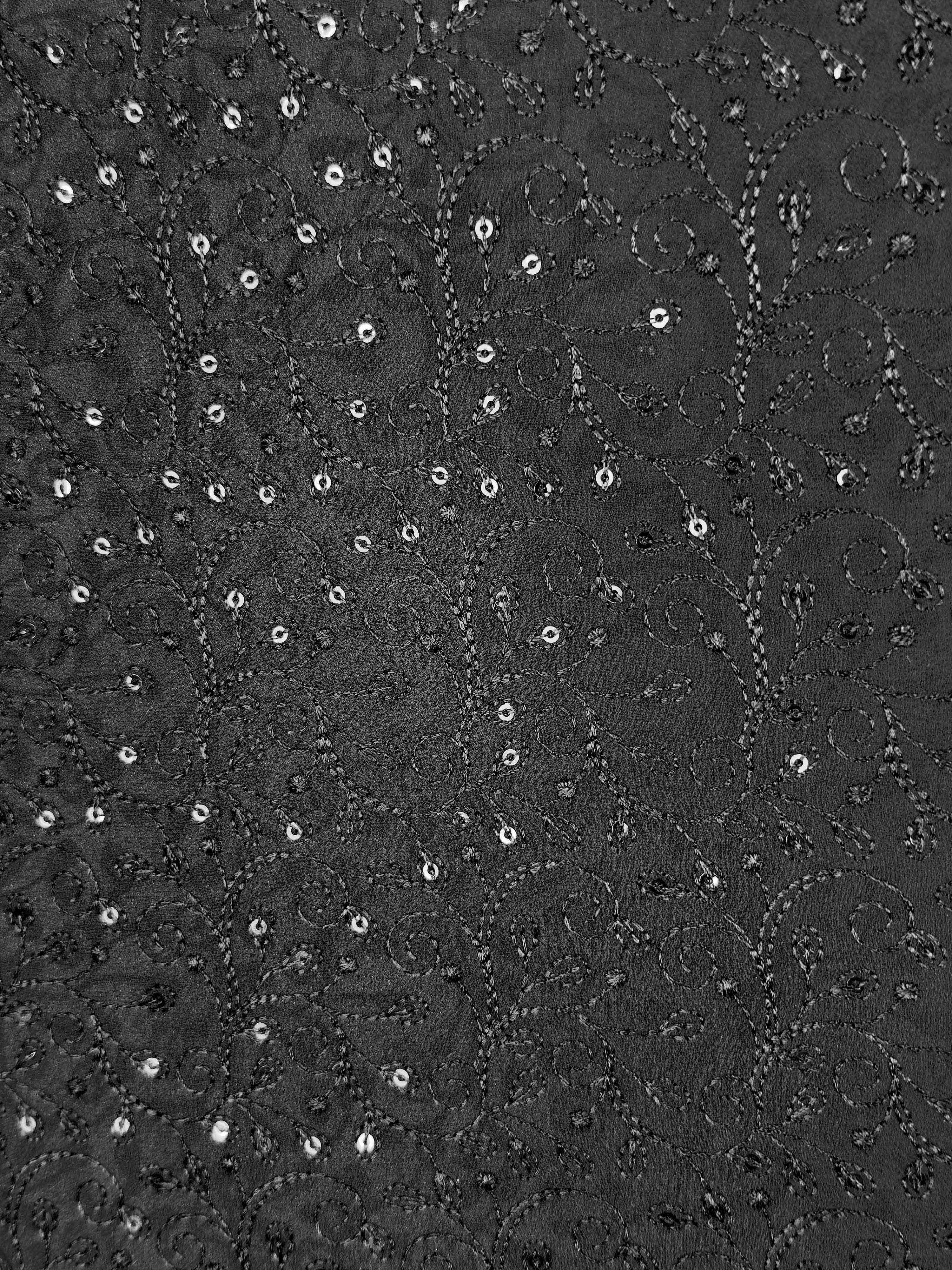 Men Black Sequin Chikankari Sherwani with Pant & Thread Embroidered Georgette Dupatta Set
