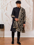 Men's Black Cotton Blend Sherwani Pant And Dupatta Set