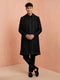 Men Black Chikankari Rayon Sherwani with Pant & Embroidered Velvet Dupatta Set