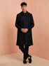 Men Black Chikankari Rayon Sherwani with Pant & Embroidered Velvet Dupatta Set