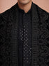Men Black Chikankari Rayon Sherwani with Pant & Embroidered Velvet Dupatta Set