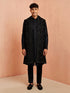Men Black Chikankari Rayon Sherwani with Pant & Embroidered Velvet Dupatta Set