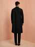 Men Black Chikankari Rayon Sherwani with Pant & Embroidered Velvet Dupatta Set