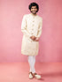 Men's Cream Silk Blend Sherwani Set with Maroon Motifs