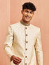 Men's Cream Maroon Jacquard Sherwani Set