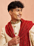 Men's Cream Jacquard Sherwani Pyjama Dupatta Set