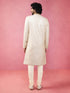 Men's Cream Silk-Blend Ethnic Motiff Thigh Length Sherwani Set with Churidar