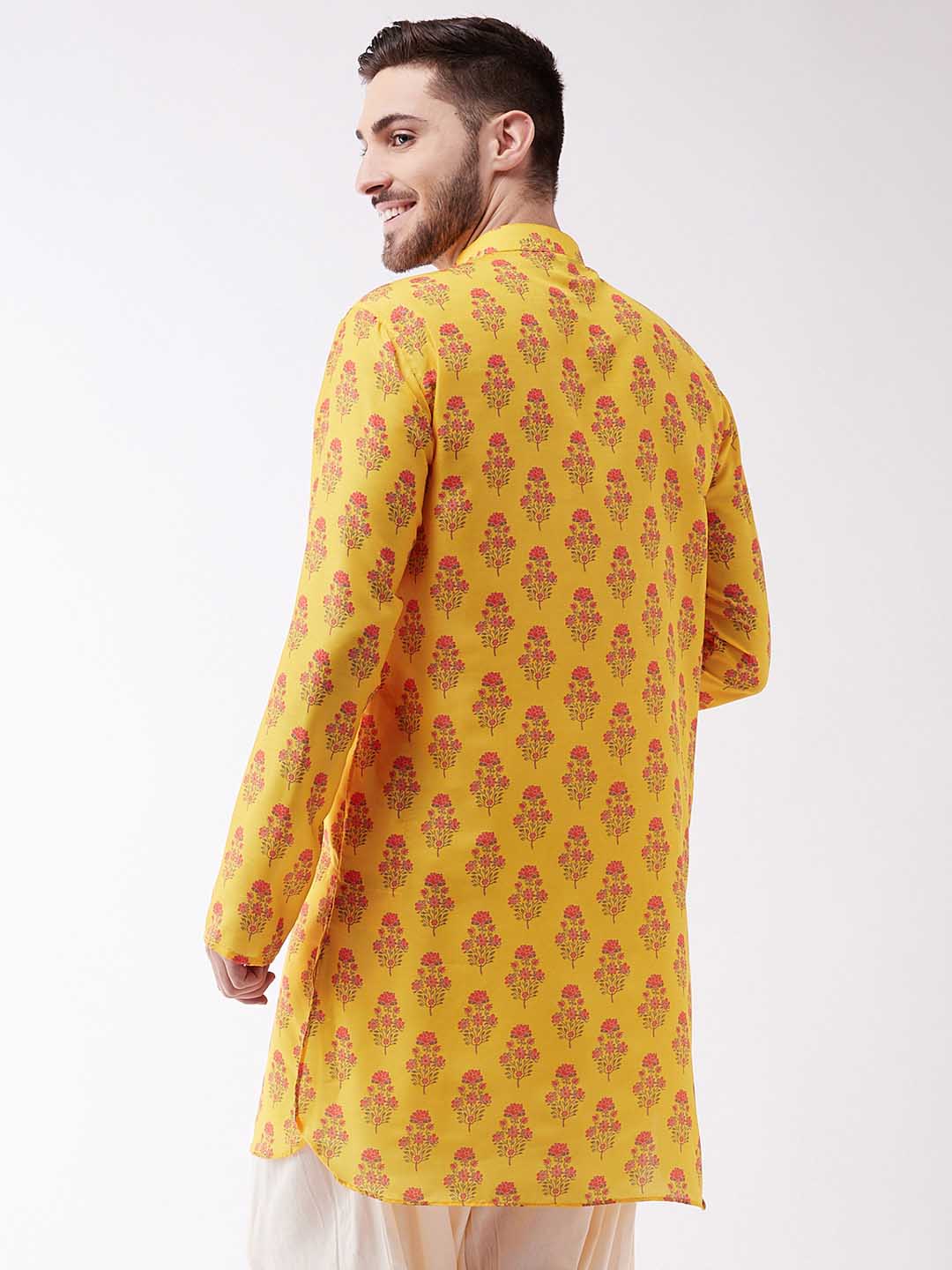Men's Multicolor-Base-Mustard Muslin Cotton Kurta