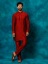 Men's Maroon Cotton Blend Curved Kurta
