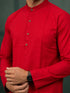 Men's Red Cotton Self Design Regular Kurta