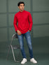 Men's Red Cotton Self Design Regular Kurta