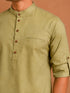 Men's Olive Cotton Solid Thigh Length Kurta