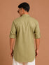 Men's Olive Cotton Solid Thigh Length Kurta