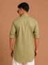 Men Olive Self Design Self-Design Thigh Length Shirt Style Kurta