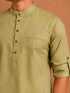 Men Olive Solid Plain Thigh Length Kurta Pant Set with Wide Leg Pant