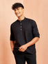 Men's Black Short Cotton Kurta